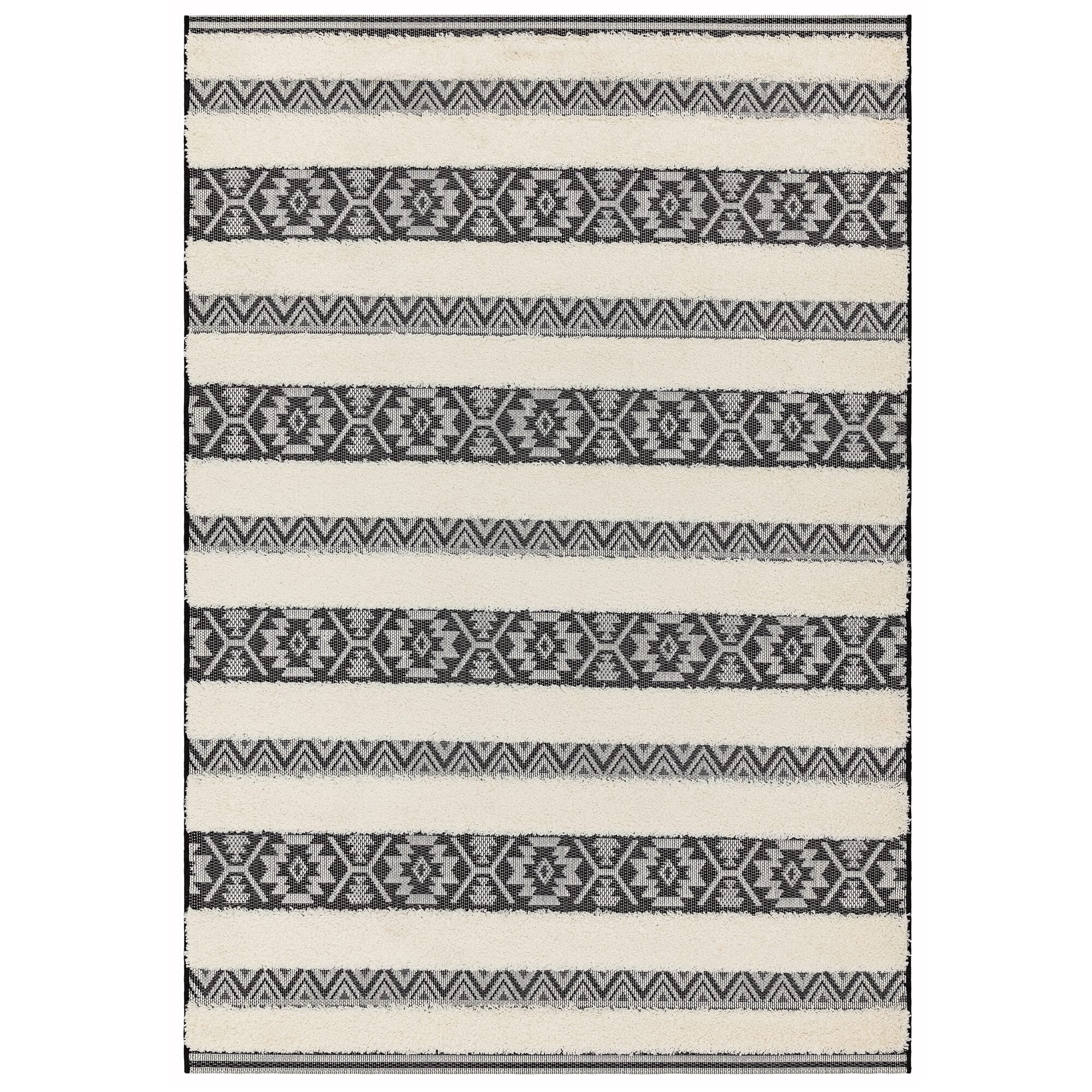 Alfombra de rayas Monty negro/crema para interior/exterior MN03
