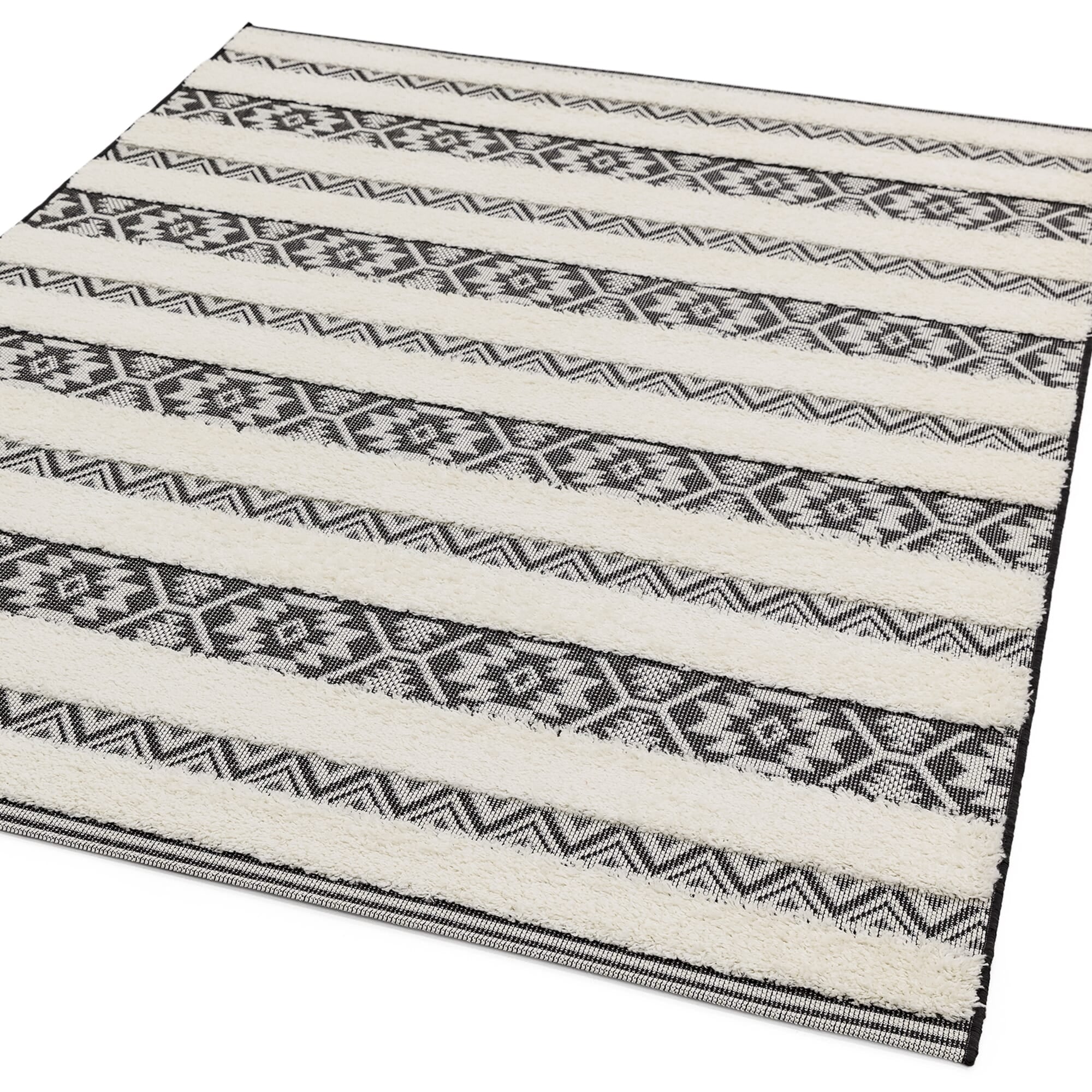 Alfombra de rayas Monty negro/crema para interior/exterior MN03