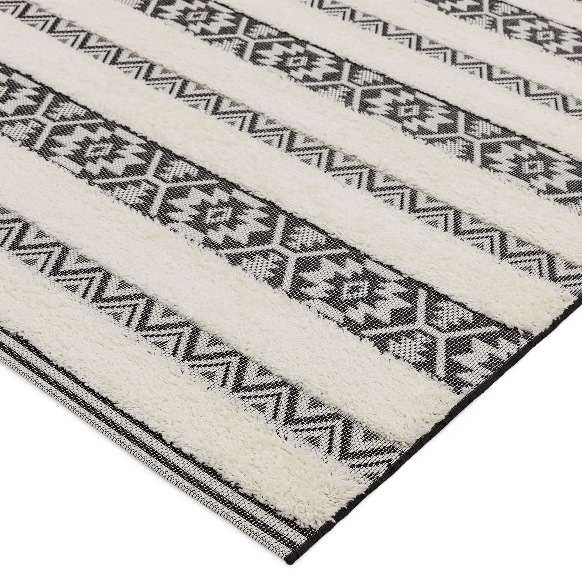 Alfombra de rayas Monty negro/crema para interior/exterior MN03