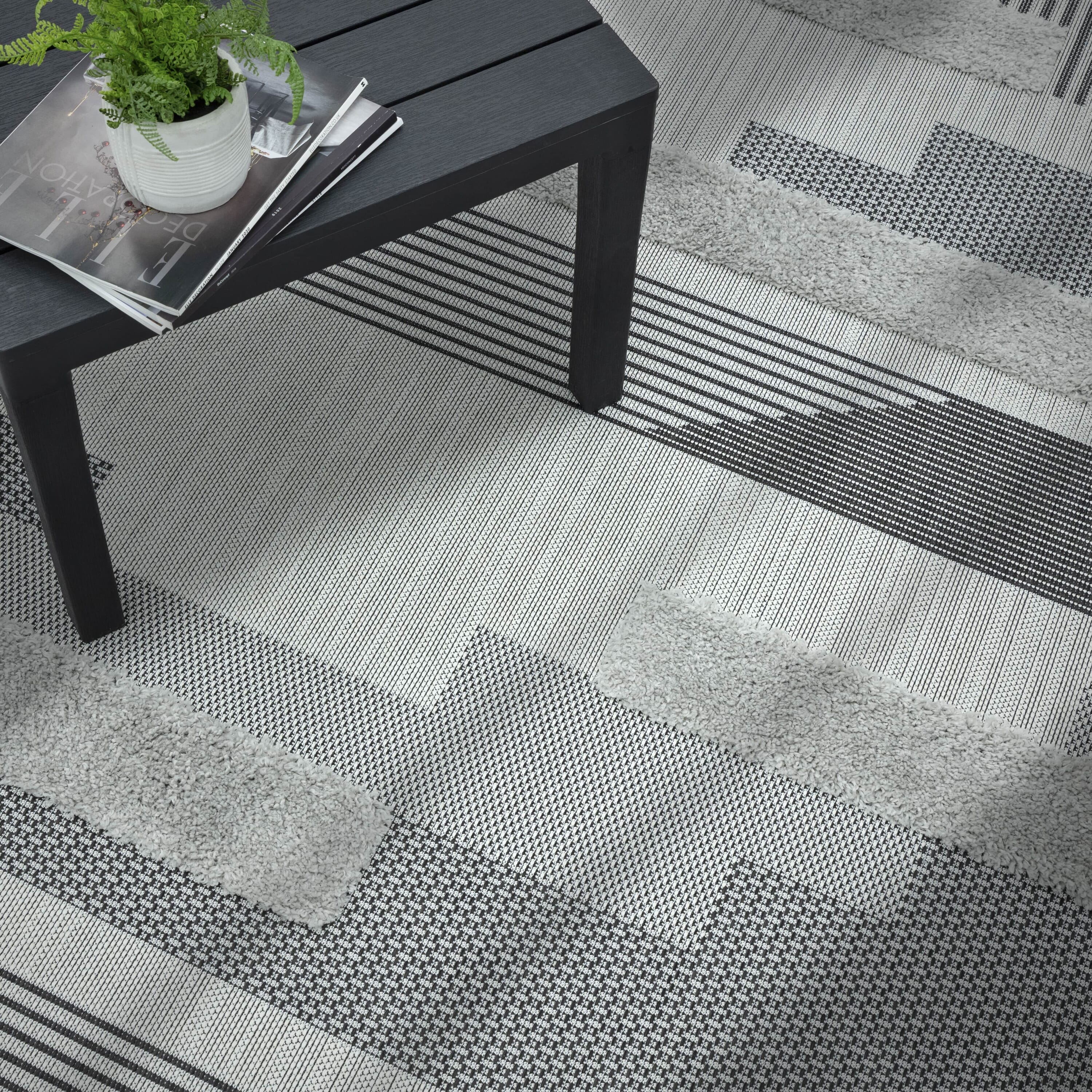 Alfombra geométrica Monty negro/gris para interior/exterior MN05