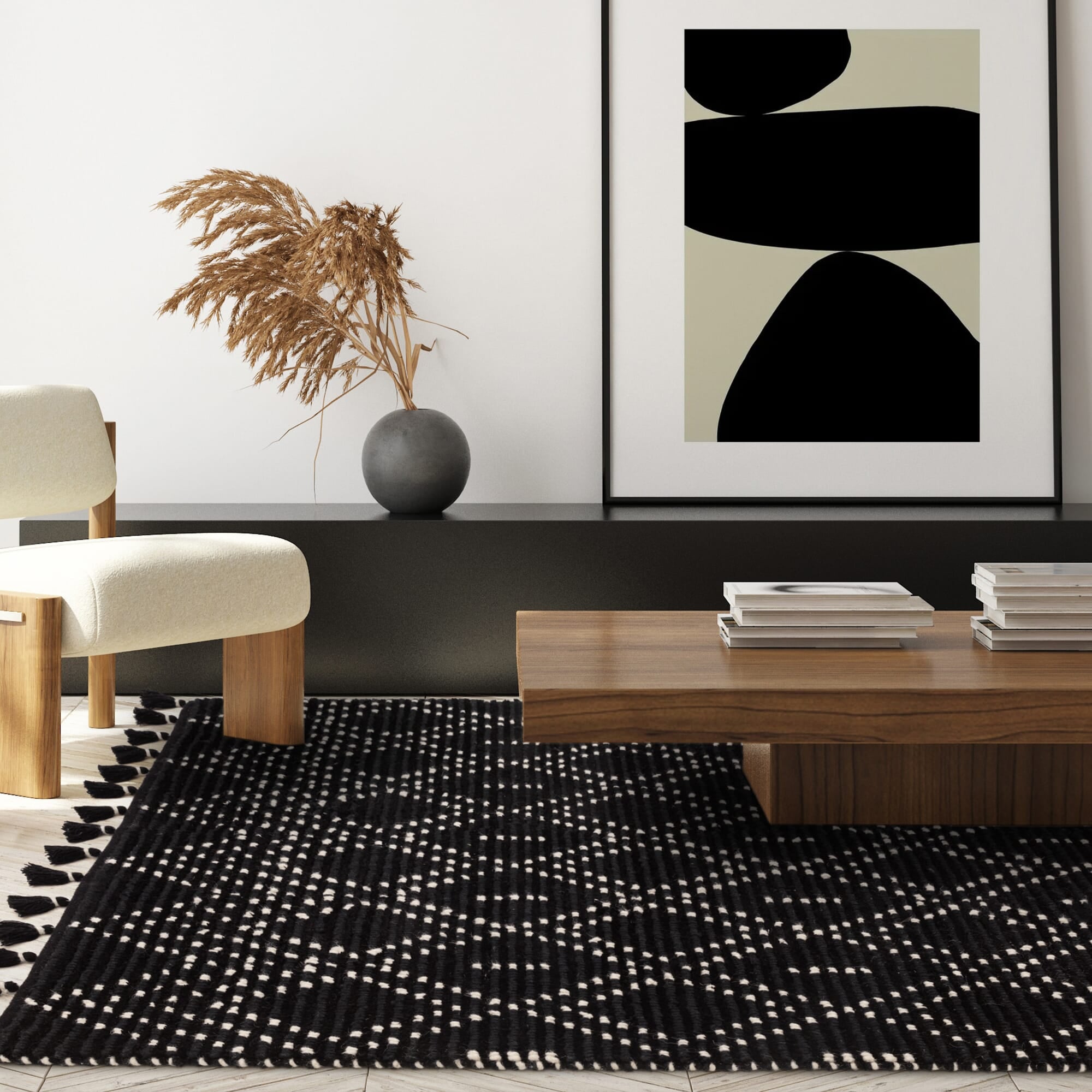 Alfombra Nepal Negro Crema Diamante  