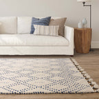 Nepal Cream Blue Diamond Rug