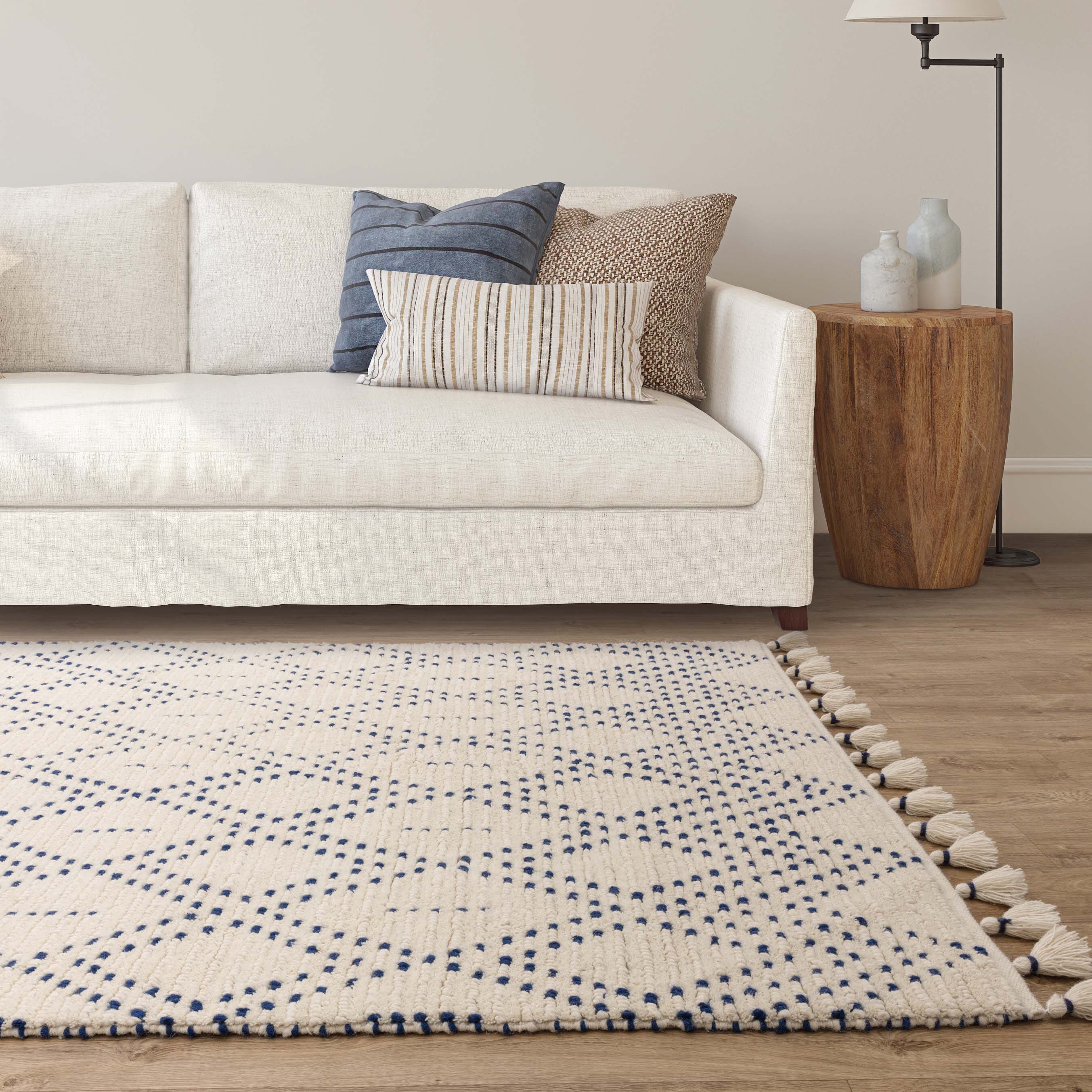 Alfombra Nepal Crema Azul Diamante  