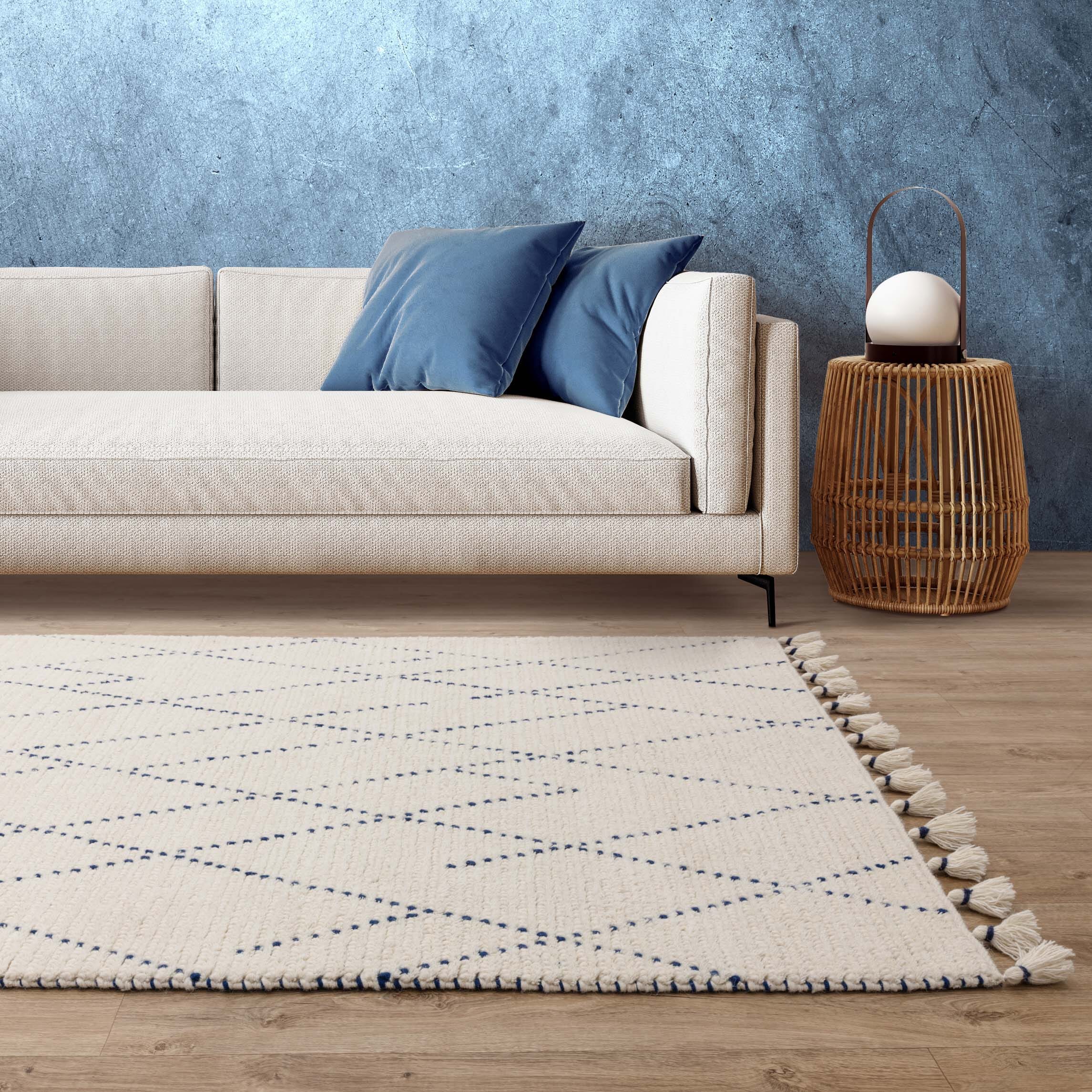 Alfombra Nepal Crema Azul Lineal  