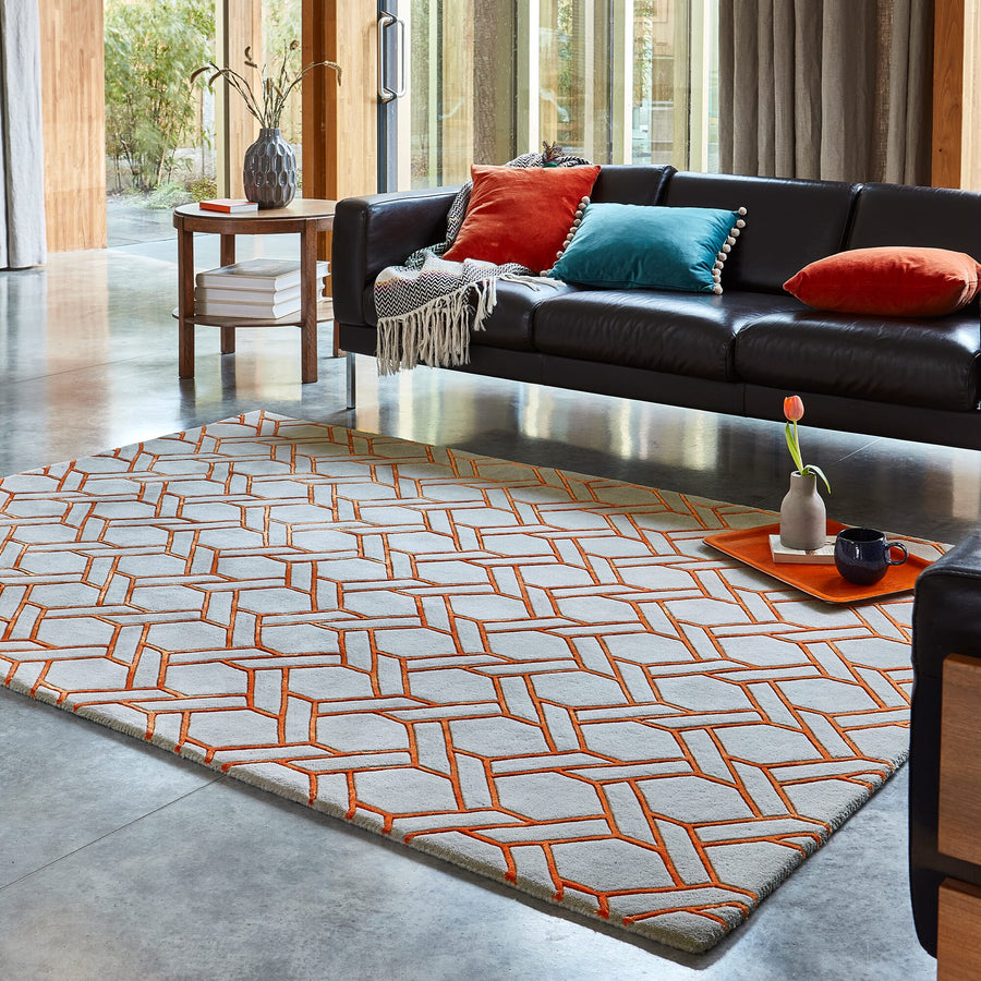 Nexus Fine Lines Silver/Orange Rug