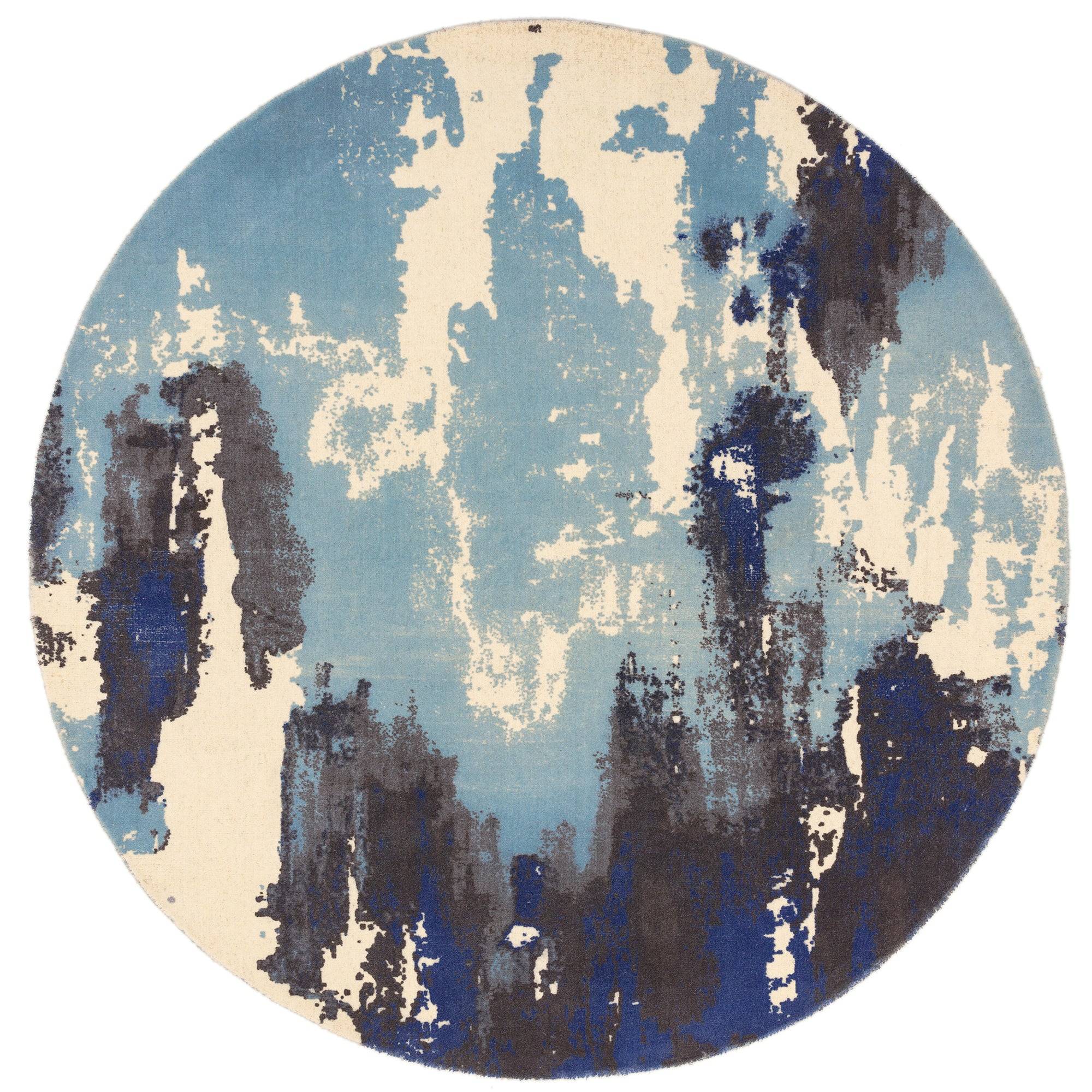 Saturn Blue Wool Hand Tufted Screen Printed Rug