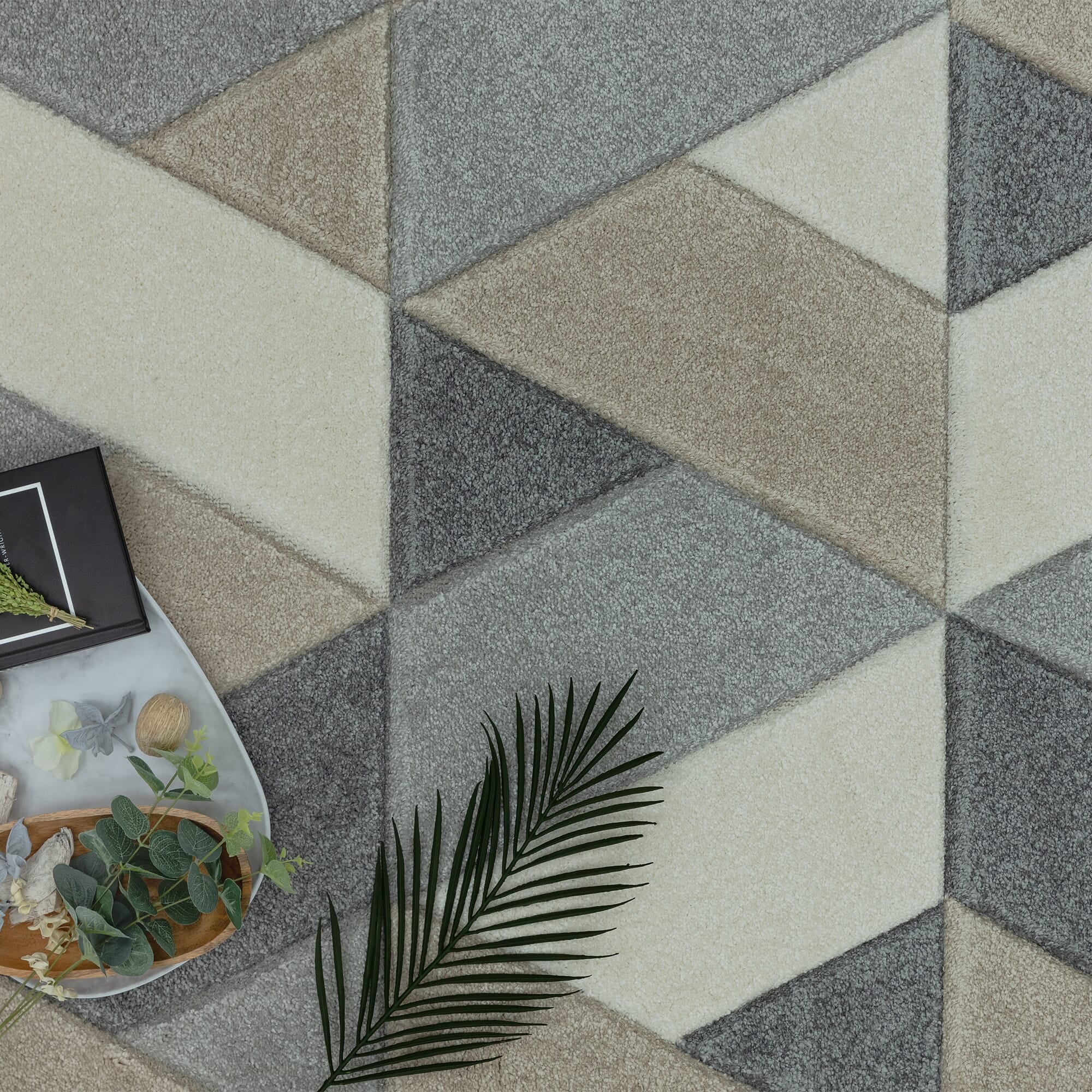 Alfombra Sketch Rombos Gris Moderna Tallada a Mano SK01