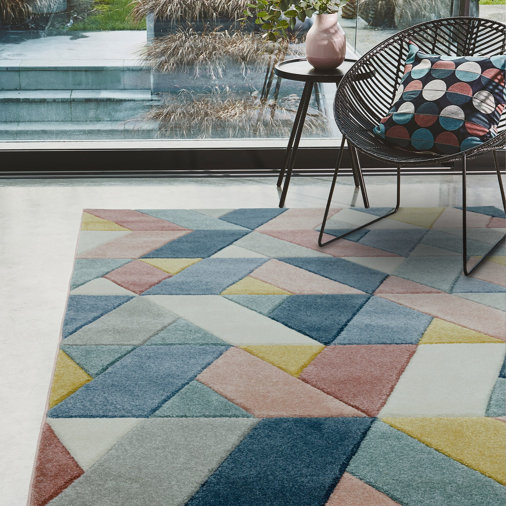 Sketch Rhombus Multi Modern Hand Carved Rug SK02