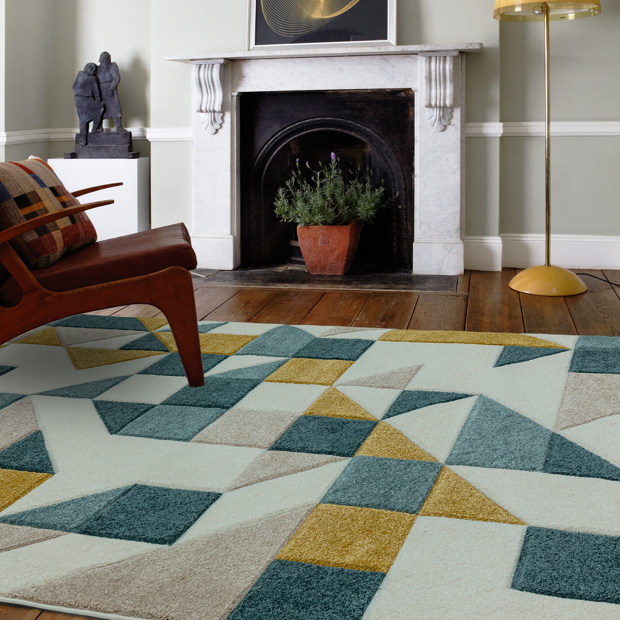 Sketch Shapes Green Modern Hand Carved Rug SK03