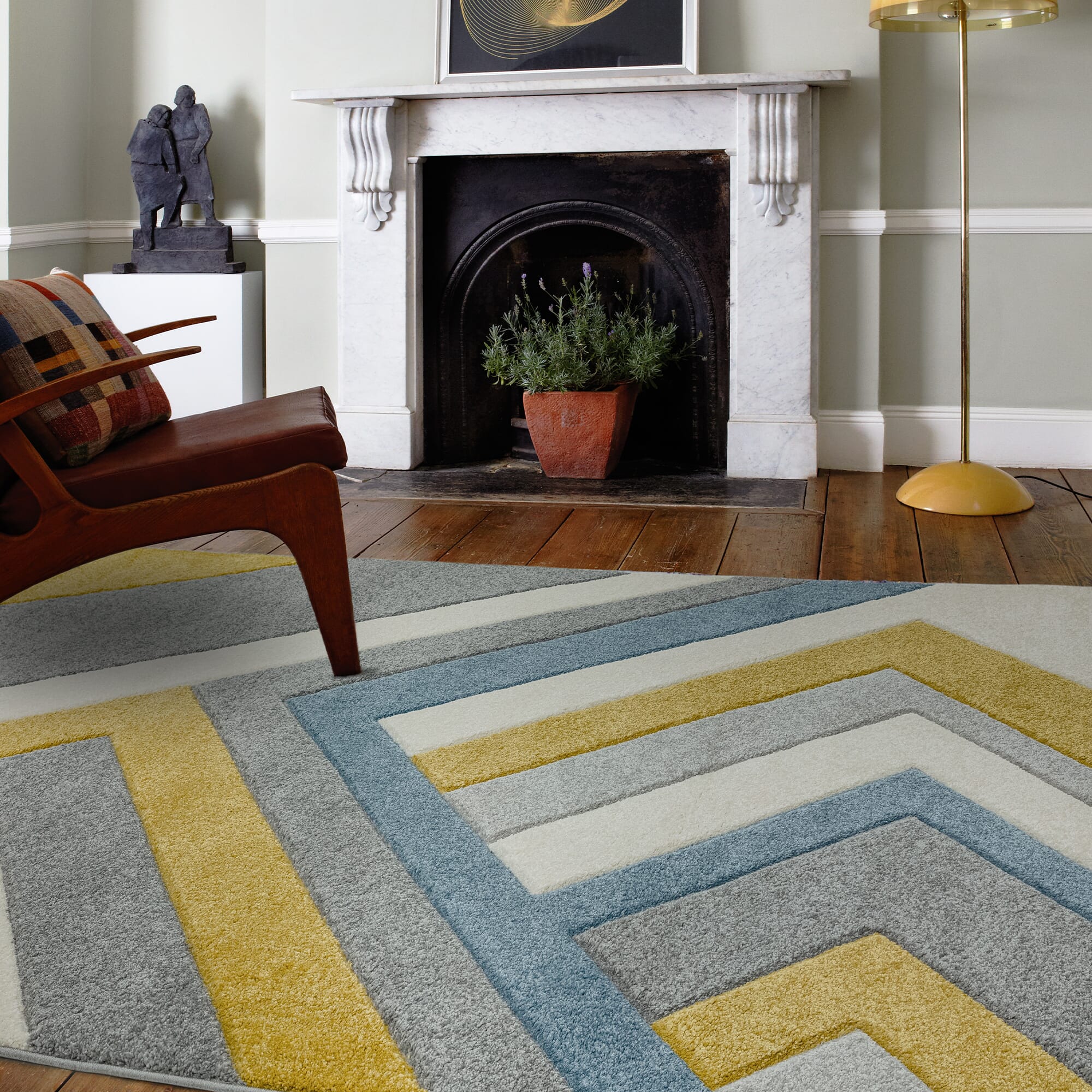 Sketch Linear Grey Multi Modern Hand Carved Rug SK09