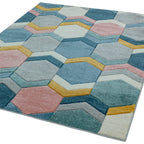Alfombra Sketch Hexágono Multicolor Moderna Tallada a Mano SK10