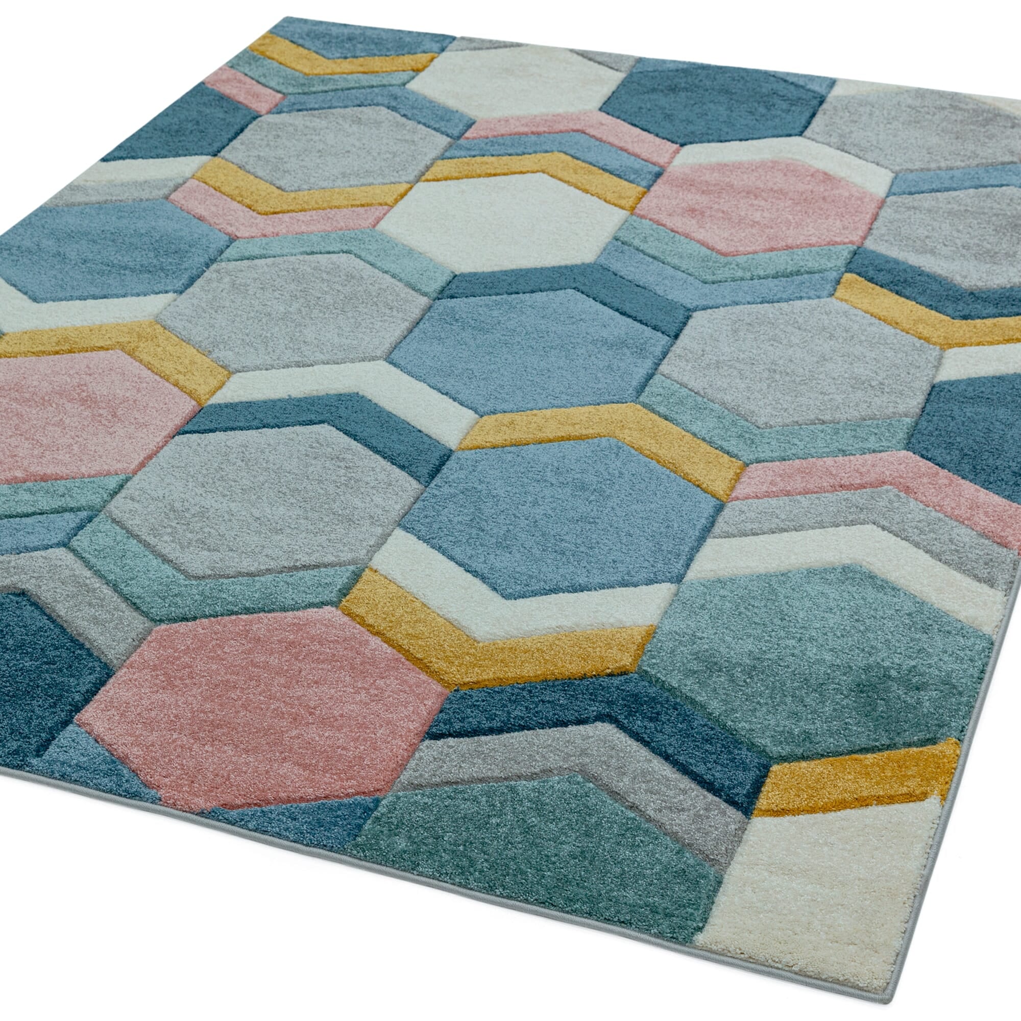 Alfombra Sketch Hexágono Multicolor Moderna Tallada a Mano SK10