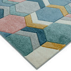 Alfombra Sketch Hexágono Multicolor Moderna Tallada a Mano SK10