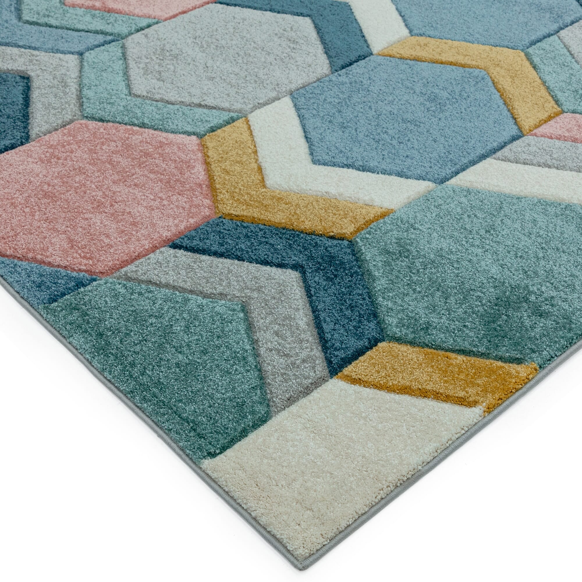 Alfombra Sketch Hexágono Multicolor Moderna Tallada a Mano SK10