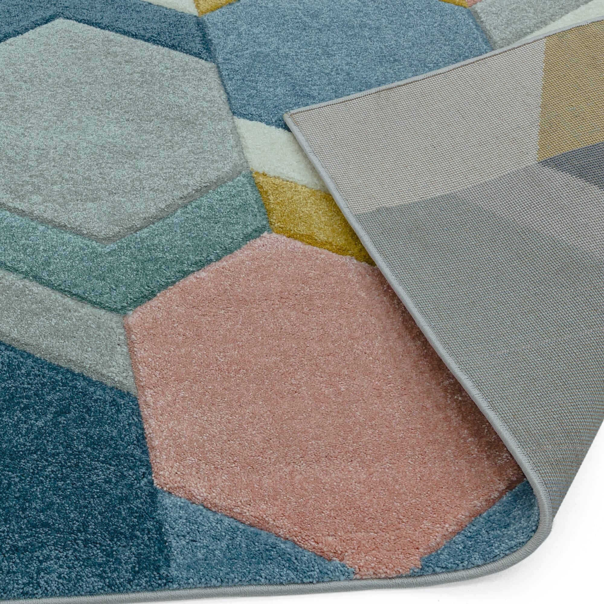 Alfombra Sketch Hexágono Multicolor Moderna Tallada a Mano SK10