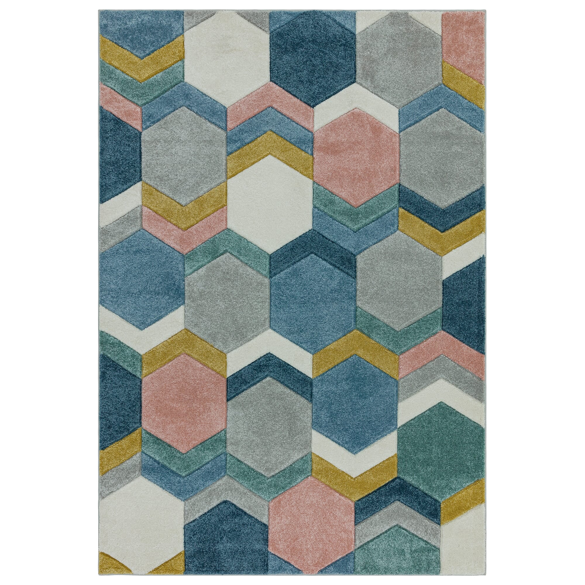 Sketch Hexagon Multi Modern Hand Carved Rug SK10