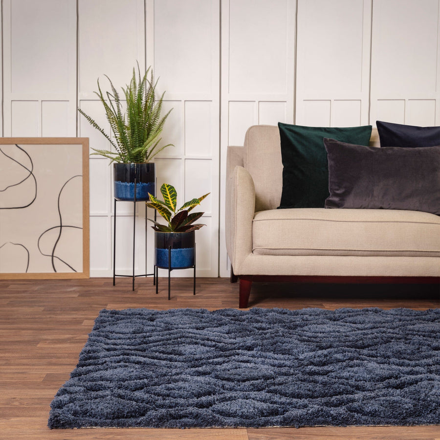 Harrison Navy High Low Shaggy Tufted Rug