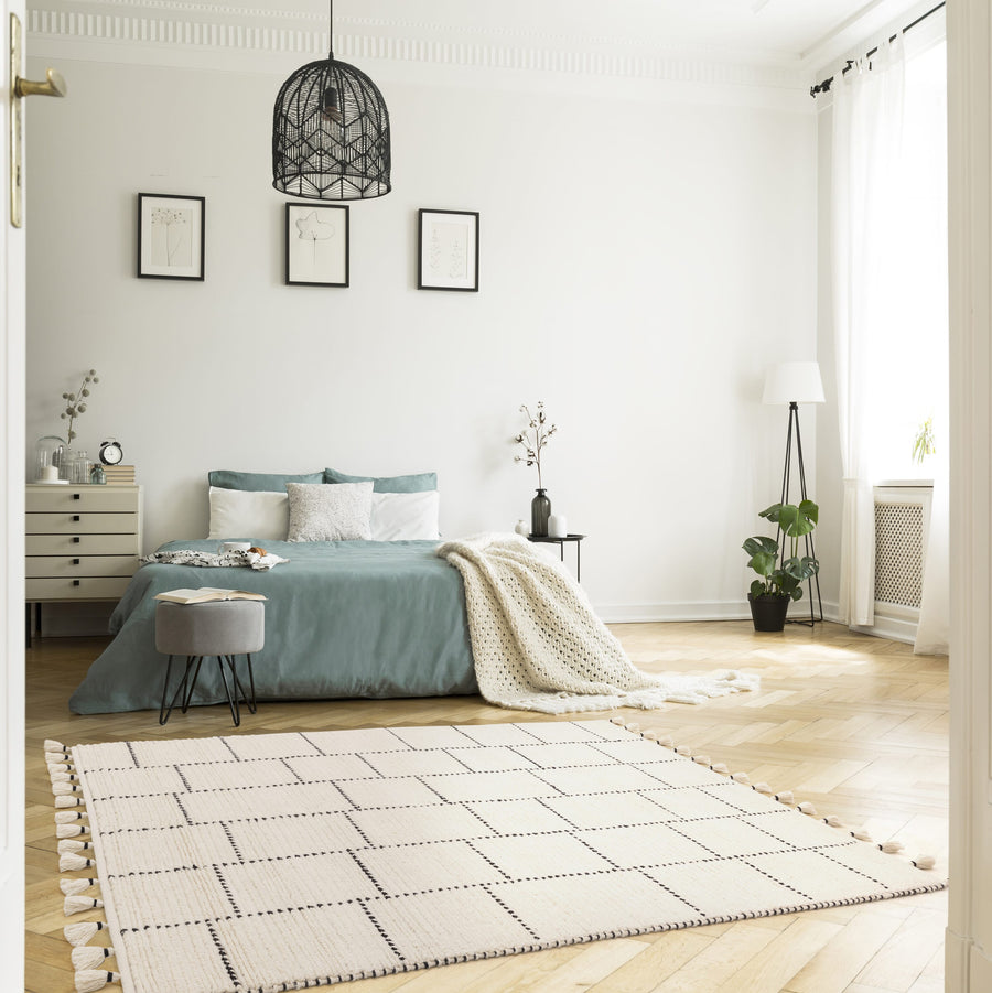 Nepal Cream Black Tile Rug