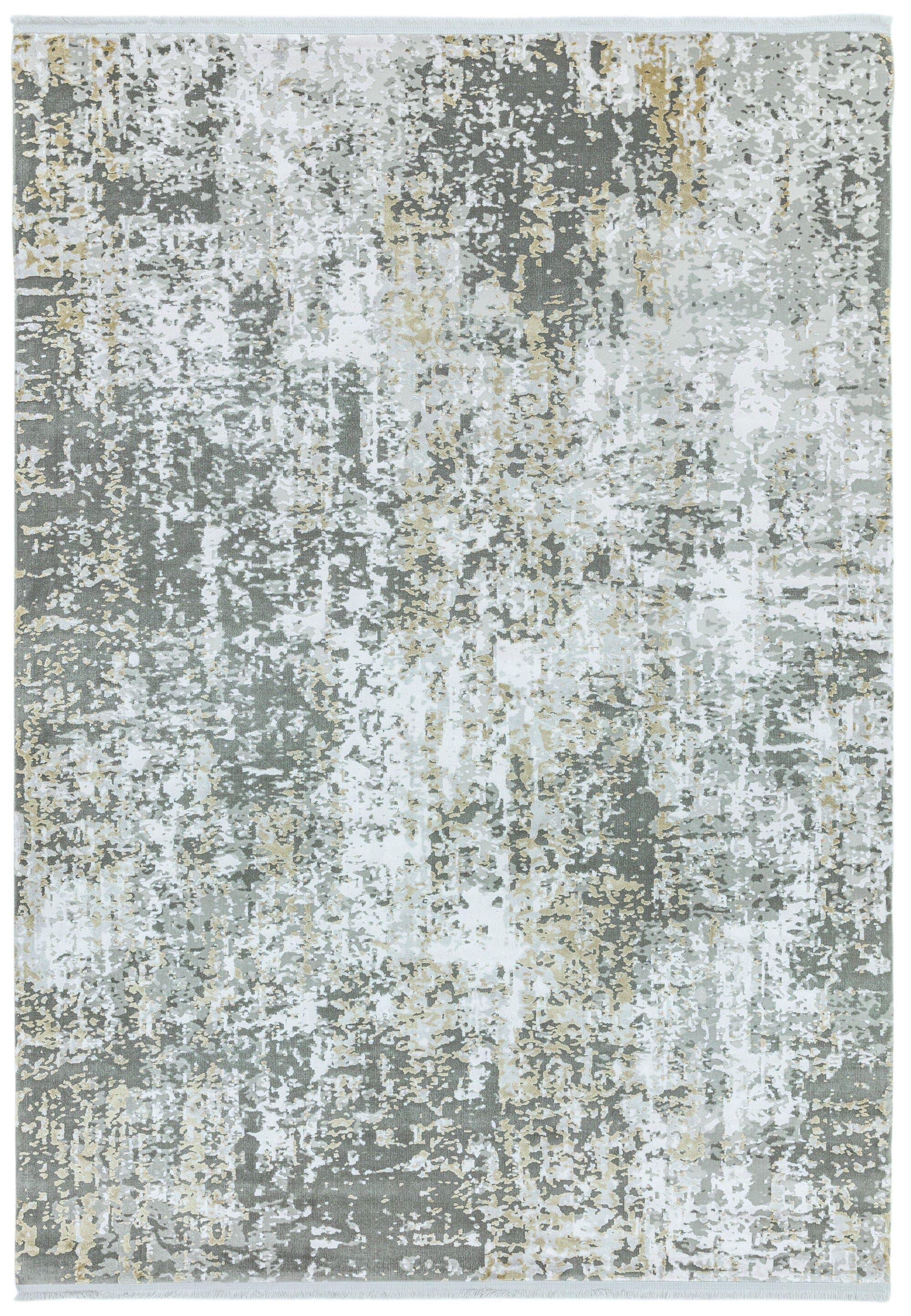 Olympia Grey Gold Abstract Rug with Fringing OL06