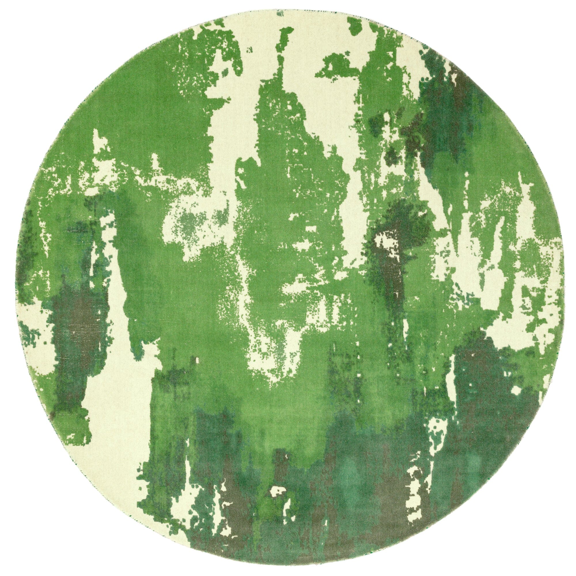 Alfombra Saturno Verde de Lana, Tufting Manual y Estampado en Pantalla