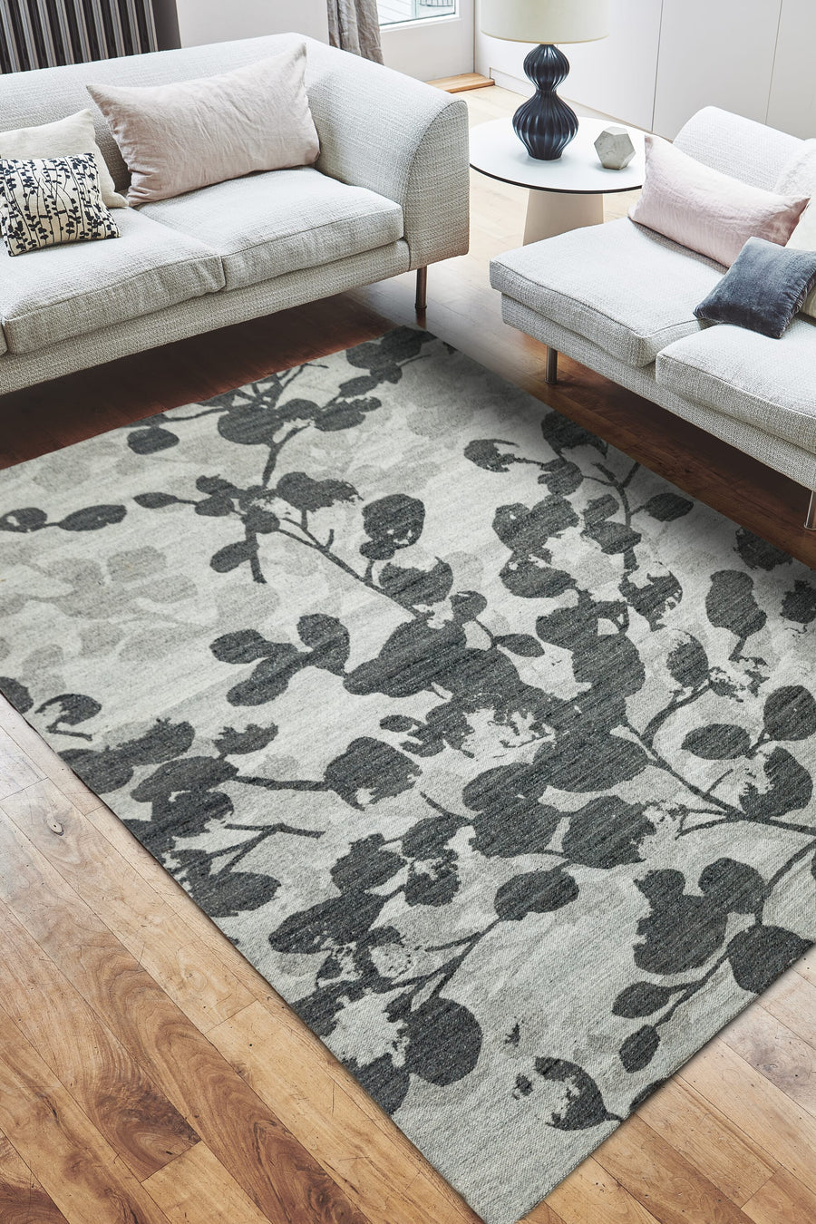 Shade Leaf Grey Woven Jacquard Rug SH05