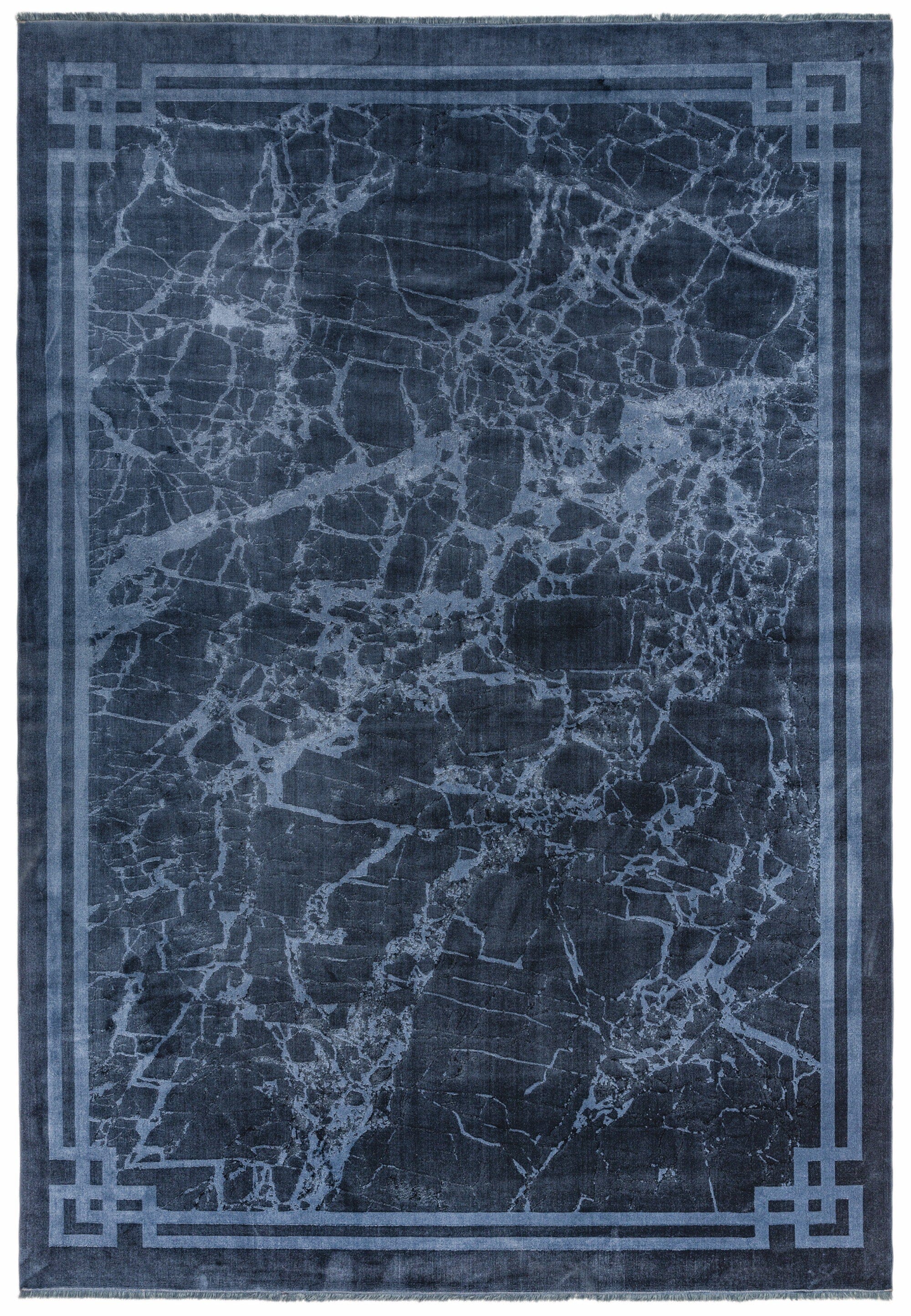 Zehraya Ink Blue Border Rug ZE02